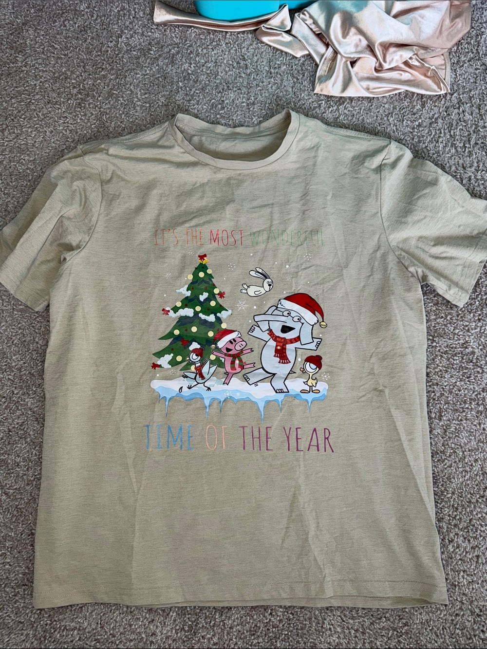 Holiday Graphic Tee - Light Olive Green Christmas Print